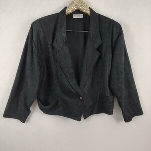 Vintage 80s Paquette Womens Black Cropped Plus Size Blazer sz 14 Power Dressing